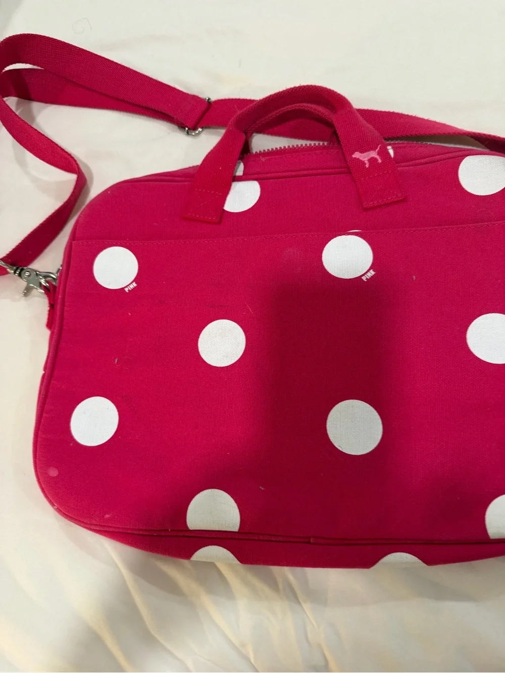 PINK Victoria's Secret Hot Pink Polka Dot Laptop Bag
